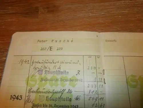 altes Sparbuch Dresden , 1942 - 1943 , Peter Tusché in Ahstedt b. Hildesheim / Dresden , Sparkasse , Bank !!!