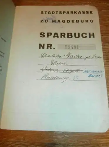 altes Sparbuch Magdeburg , 1937 - 1940 , Charlotte Marke geb. Lazar in Magdeburg , Sparkasse , Bank !!!