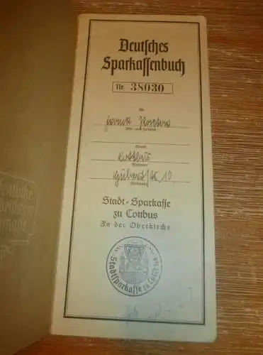 altes Sparbuch Cottbus , 1940 - 1944 , Frank Paetow in Cottbus , Sparkasse , Bank !!!