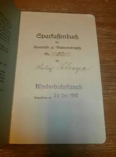 altes Sparbuch Niederbobritzsch , 1940 - 1946 ,F. Schreyer in Niederbobritzsch Bobritzsch-Hilbersdorf , Sparkasse , Bank