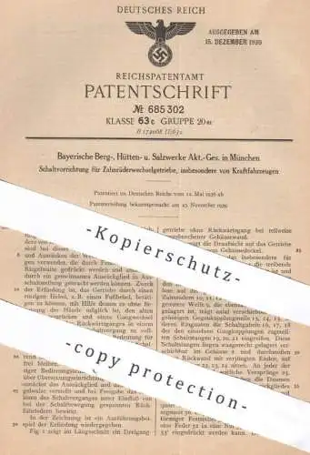 original Patent - Bayerische Berg-, Hütten- & Salzwerke AG München | 1936 | Schaltung für Zahnräderwechselgetriebe | Kfz