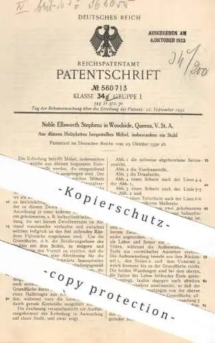 original Patent - Noble Ellsworth Stephens , Woodside , Queens USA | 1930 | Stuhl , Möbel aus dünnen Holzplatten | Holz