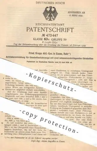 original Patent - Fried. Krupp AG , Essen / Ruhr | Adam Angelbis | 1926 | Antrieb für Gleisketten - Fahrzeug