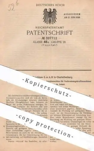 original Patent - Tria Maschinen GmbH , Berlin Charlottenburg , 1921 , Anlasser , Motordynamo | Verbrenner Gas - Motor