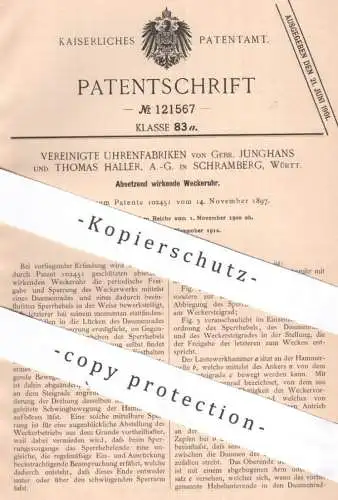 original Patent - Vereinigte Uhrenfabriken Gebr. Junghans & Thomas Haller AG Schramberg | 1900 | Wecker , Uhr | Uhrwerk