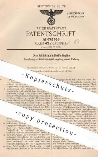 original Patent - Otto Schlichting , Berlin / Steglitz , 1939 , Geschwindigkeitsregelung per Reibung | Geschwindigkeit