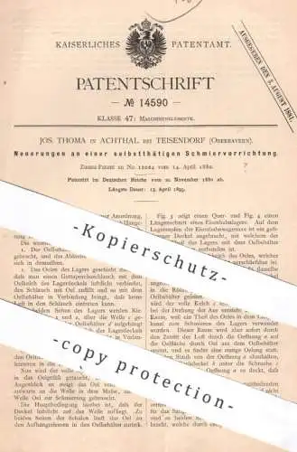 original Patent - Jos. Thoma , Achthal / Teisendorf / Bayern | 1880 | selbsttätige Schmiervorrichtung | Öl , Motor