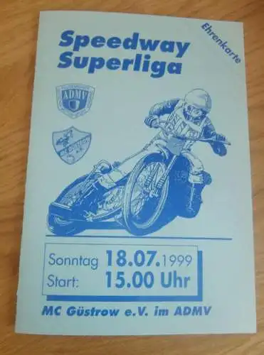 Speedway Güstrow 18.07.1999 , Wittstock , Diedenbergen , Teterow , Programmheft , Programm , Rennprogramm !!!