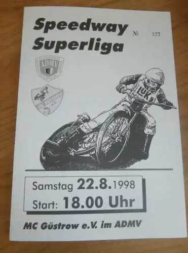 Speedway Güstrow 22.08.1998 , SuperligaLandshut , Brokstedt , Leipzig , Programmheft , Programm , Rennprogramm !!!