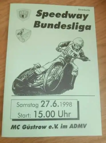 Speedway Güstrow 27.06.1998 , Bundesliga , Stralsund , Brokstedt , Programmheft , Programm , Rennprogramm !!!