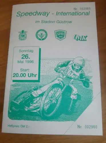 Speedway Güstrow 26.05.1996 , international , Programmheft , Programm , Rennprogramm !!!