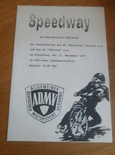 Speedway Güstrow 11.11.1995 , Saison - Abschluss - Training  , Programmheft , Programm , Rennprogramm !!!