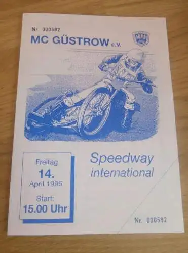 Speedway Güstrow 14.04.1995 , Pardubice , Prag , Debrecen , Holstedt , Programmheft , Programm , Rennprogramm !!!