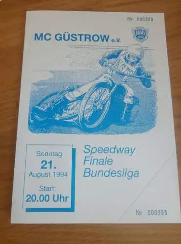 Speedway Güstrow 21.08.1994 , Bundesliga , Programmheft , Programm , Rennprogramm !!!