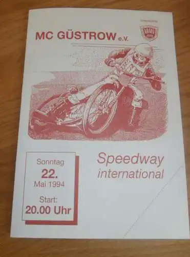 Speedway Güstrow 22.05.1994 , international , Programmheft , Programm , Rennprogramm !!!