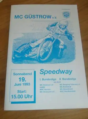 Speedway Güstrow 19.06.1993 , Bundesliga , Programmheft , Programm , Rennprogramm !!!