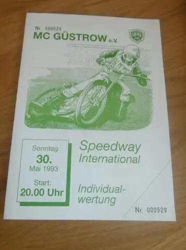 Speedway Güstrow 30.05.1993 , international , Programmheft , Programm , Rennprogramm !!!