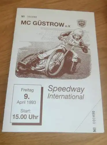 Speedway Güstrow 09.04.1993 , Vetlanda , Holsted , Prag , Parchim , Teterow , Programmheft , Programm , Rennprogramm !!!