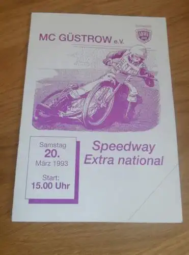 Speedway Güstrow 20.03.1993  , Pardubice , Prag , Programmheft , Programm , Rennprogramm !!!