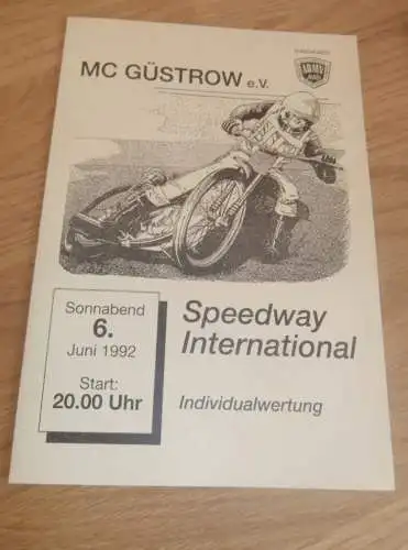 Speedway Güstrow 06.06.1992  , international , Programmheft , Programm , Rennprogramm !!!