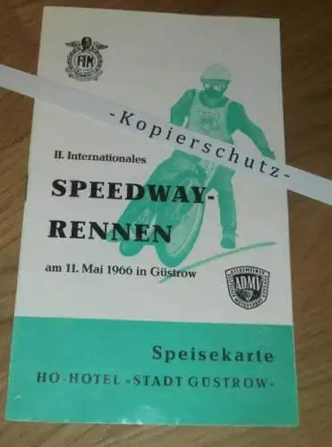 Speedway Güstrow , 11.05.1966 , DDR , Speisekarte HO-Hotel Güstrow , ADMV !!!