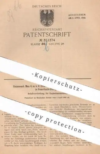 original Patent - Unionwerk Mea GmbH Elektrotechnische Fabrik Eisenwerk Feuerbach Stuttgart | 1919 | Gasmotor - Anlasser