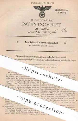 original Patent - Siemens Schuckertwerke AG Berlin / Siemensstadt | Fritz Reinhardt | 1936 | Messen von Geschwindigkeit