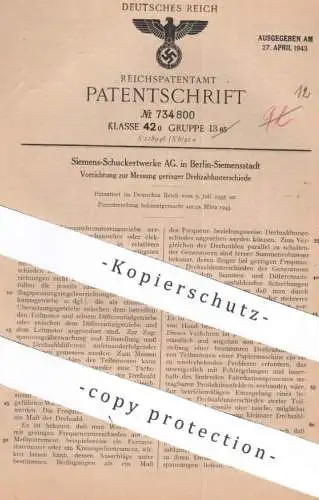 original Patent - Siemens Schuckertwerke AG Berlin / Siemensstadt | 1935 | Messung der Drehzahlunterschiede | Drehzahl