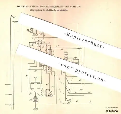 original Patent - Dt. Waffen- u. Munitionsfabriken , Berlin , 1901 , Geläut für Fernsprechschalter | Fernsprecher !!