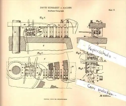 Original Patent - David Kunhardt in Aachen , 1887 , Vielfach - Telegraph , telegraphy , Telegraphie !!!