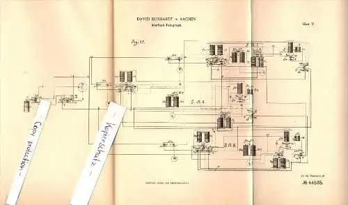 Original Patent - David Kunhardt in Aachen , 1887 , Vielfach - Telegraph , telegraphy , Telegraphie !!!