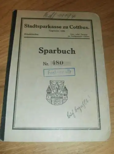 altes Sparbuch Cottbus , 1929 - April 1945 , Wilhelm Pösch in Cottbus , Sparkasse , Bank !!!