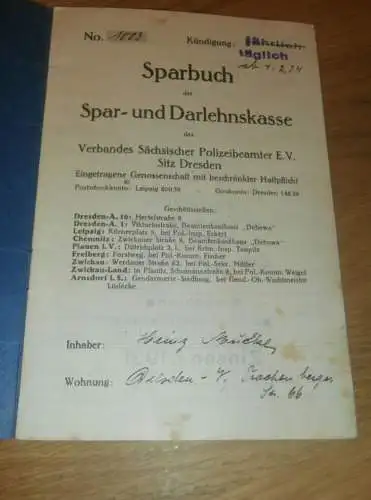 altes Sparbuch Dresden , 1929 - 1945 , Heinz Mücke in Dresden , sächs. Polizei , Sparkasse , Bank !!!