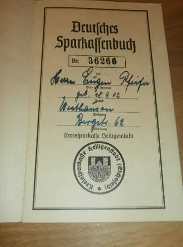 altes Sparbuch Heiligenstadt , 1943 - 1945 , Eugen Pfeifer in Heiligenstadt Westhausen , Sparkasse , Bank !!!