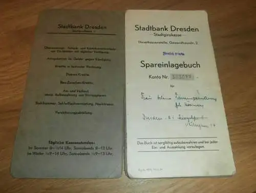 altes Sparbuch Dresden , 1941 - 1945 , Helene Zimmermann in Dresden , Sparkasse , Bank !!!