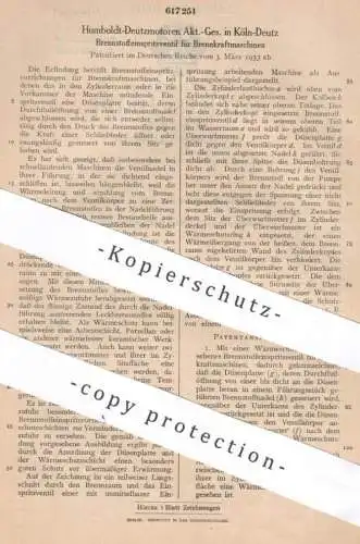 original Patent - Humboldt Deutzmotoren AG , Köln / Deutz | 1933 | Brennstoffeinspritzventil für Motoren | Gasmotor