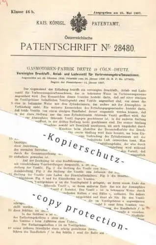 original Patent - Gasmotoren Fabrik Deutz , Köln / Deutz | 1907 | Ventil für Verbrennungsmotor | Motor , Motoren