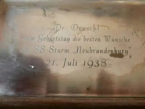 Dr. Deuschl - SS Sturm Neubrandenburg 21.07.1938 , alte Silberschatulle , Mecklenburg , ca. 140x90mm !!!