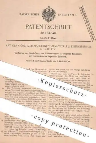 original Patent - AG Görlitzer Maschinenbau Anstalt & Eisengießerei Görlitz | 1902 | Herst. v. Kolbenstangen | Kolben !!