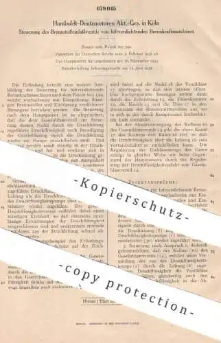 original Patent - Humboldt Deutzmotoren AG , Köln | 1935 | Brennstoffeinlassventil von Motoren | Gasmotor