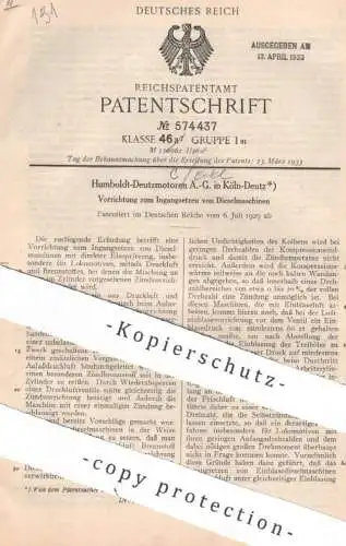 original Patent - Humboldt Deutzmotoren AG , Köln | 1929 | Dieselmaschinen | Dieselmotor , Motor , Motoren