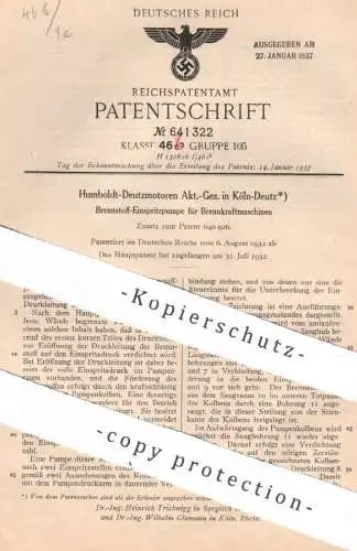 original Patent - Humboldt Deutzmotoren AG , Köln | 1932 |  Brennstoff - Einspritzpumpe für Brennkraftmaschinen