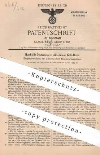 original Patent - Humboldt Deutzmotoren AG , Köln | 1934 |  Einspritzverfahren für Brennkraftmaschinen ohne Kompressor