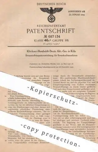 original Patent - Klöckner Humboldt Deutz AG , Köln | 1936 | Brennstoffeinspritzung für Brennkraftmaschinen | Gas Motor