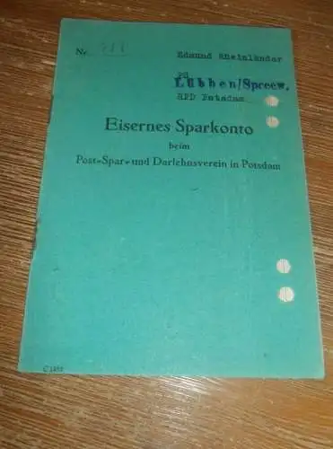 altes Sparbuch Lübben / Spreewald , 1942 - 1944 ,Oberpostsekretär Edmund Rheinländer , Post Danzig , Sparkasse , Bank !!