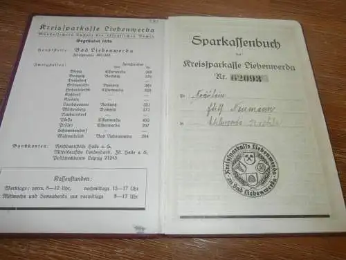 altes Sparbuch Bad Liebenwerda , 1940 - 1946 , Edith Neumann Elsterwerda - Biehla , Sparkasse , Bank !!