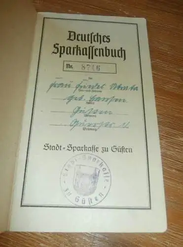 altes Sparbuch Güsten , 1945 - 1946 , Friedel Hansen in Güsten , Sparkasse , Bank !!