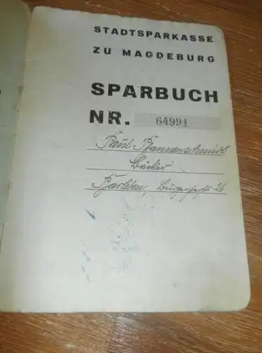 altes Sparbuch Magdeburg , 1934 - 1943 , Paul Pfannenschmidt Löskow in Barleben , Sparkasse , Bank !!