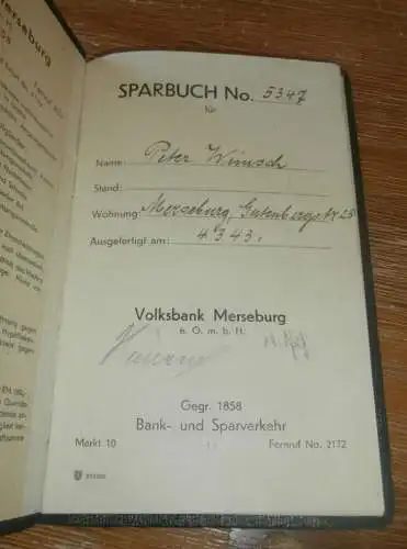 altes Sparbuch Merseburg , 1943 - 1945 , Peter Wünsch in Merseburg , Sparkasse , Bank !!