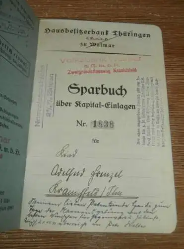 altes Sparbuch Weimar / Kranichfeld , 1940 - 1945 , Adelheid Frenzel in Kranichfeld , Sparkasse , Bank !!